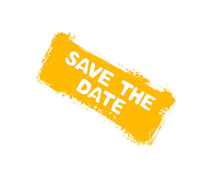 Save the Date auf unordentlichem orangem Streifen diagonal