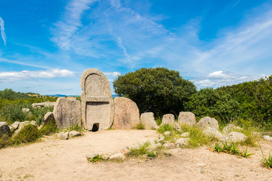 Panoramic view of Giants' grave of S'Ena'e Thomes on Sardinia Island, Italy
