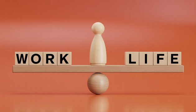 Work life balance concept. Wooden cube block with word LIFE and WORK on seesaw.