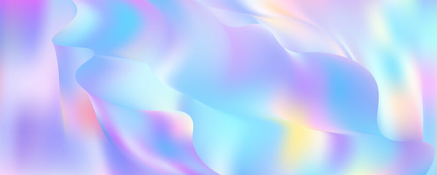Pastel gradient backdrop featuring hologram aurora effects, blending pink, blue and purple hues in smooth transitions with pearlescent shimmering light reflections