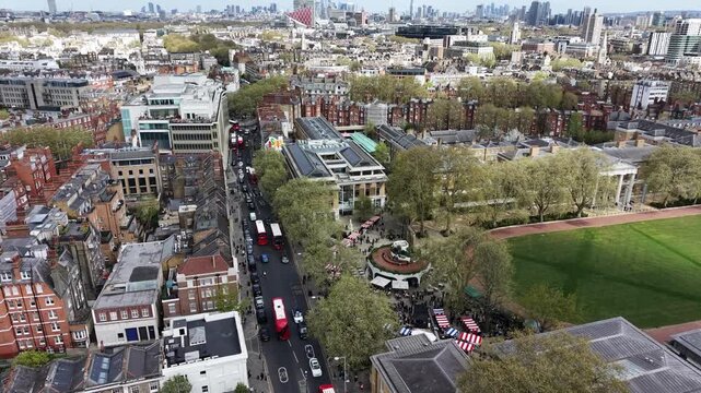 Kings Road Chelsea London UK drone Panning drone aerial 4K footage
