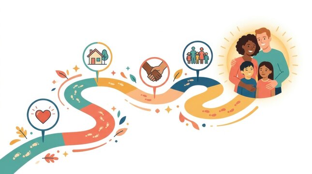 Family Journey Path with Milestones Icons Illustration