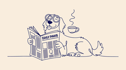 Cute dog Reading Newspaper Illustration – Funny Animal Character Design JPG format