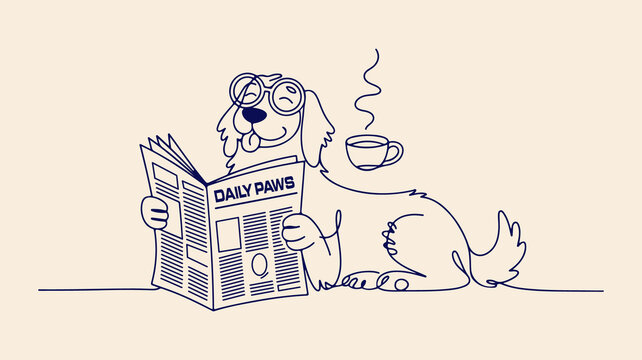 Cute dog Reading Newspaper Illustration &ndash; Funny Animal Character Design JPG format