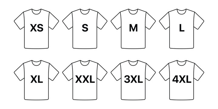 Clothing Size Icon Set &ndash; T-Shirt Labels, Apparel Fit & Measurement Vector Collection