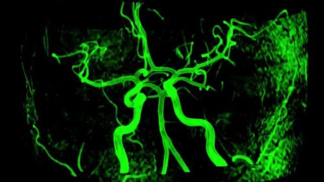 Cerebral Angiography Showing Green Brain Vessel Network
