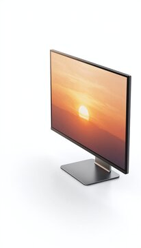 A sleek, modern realistic puter monitor rendered in stunning 3D, isolated against a pristine white background