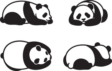 Obraz premium sleeping panda silhouette icons set side, front, back, and top views vector art illustration