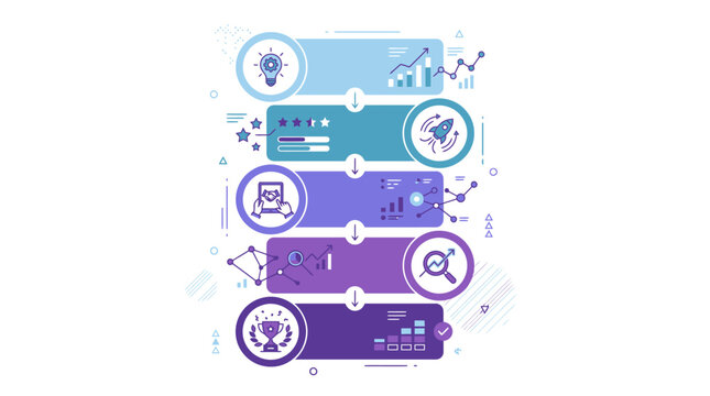 Vertical five steps business workflow timeline infographic template vector illustration