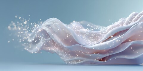 Obraz premium Pastel flowing fabric wave with glitter particles background for dreamy banner and wallpaper design