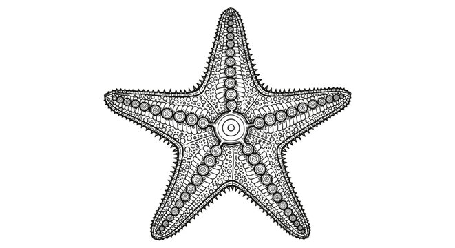 Intricate starfish mandala line art illustration on white background