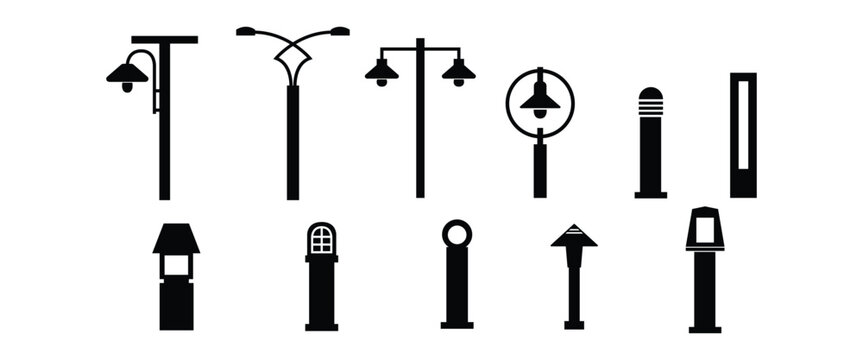 Traffic Light & Street Lamp Icon Set &ndash; Road Safety, Signal Control & Urban Lighting Vector Collection