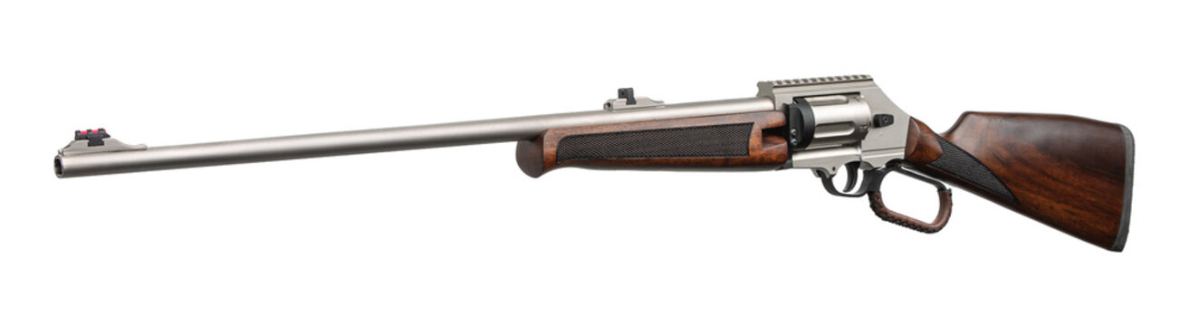 Modern revolver rifle with wooden stock