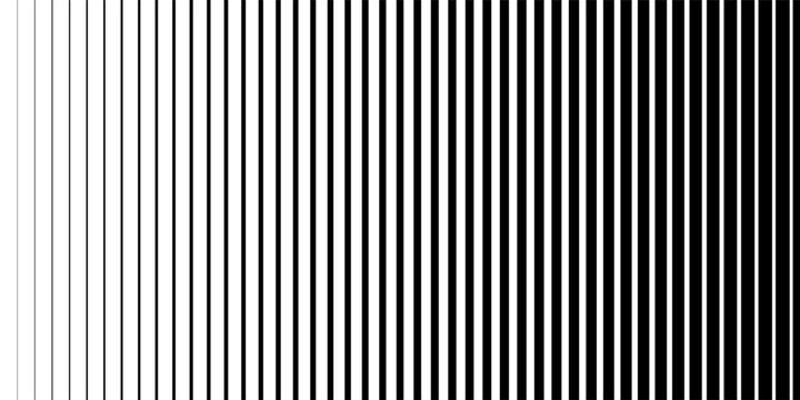 Line pattern. Vertical straight background. Black abstract texture with parallel lines from thick to thin. Vertical straight stripes. Digital velocity lines on screen. Vector.
