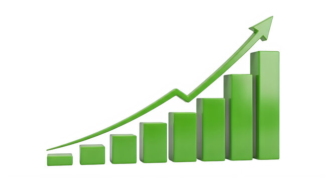 Growing bar chart with upward green trend