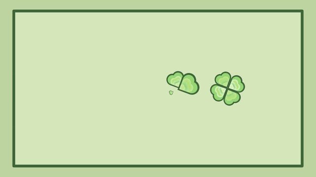4k footage animation of Shamrock or green clover leaves pattern loading animates illustration isolated on green background. St Patricks Day shamrock symbols decorative elements pattern.
