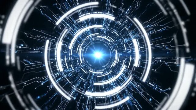 Futuristic technology interface with glowing blue center.