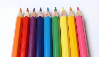 Fototapeta premium A vibrant row of sharpened colored pencils arranged in a spectrum of colors