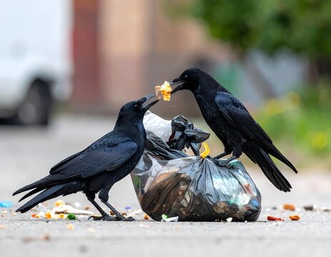 カラスの行動、ゴミをあさる習性