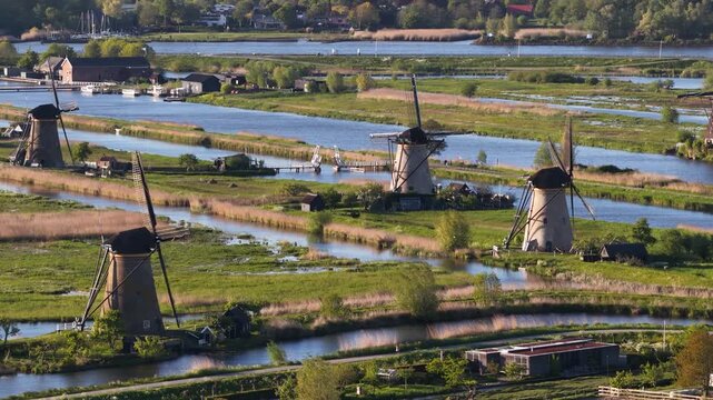 Traditional dutch windmills at kinderdijk world heritage site