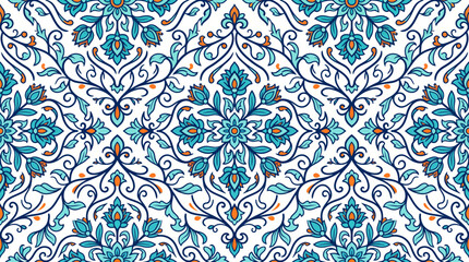 Ornate blue and turquoise floral tile pattern with intricate arabesque design. © pixel*