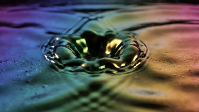 A close-up of a colorful water ripple.