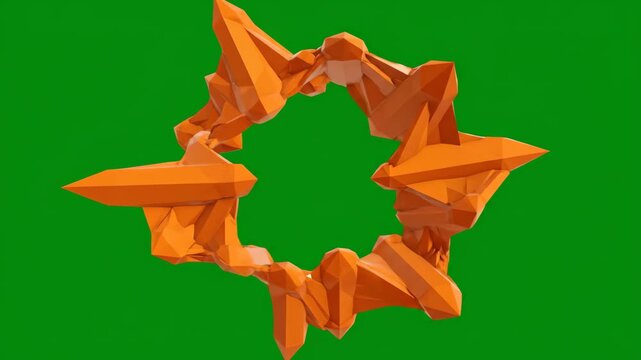 Dynamic 3D animation of an abstract orange polygonal object spinning, perfect for motion graphics and VFX projects.