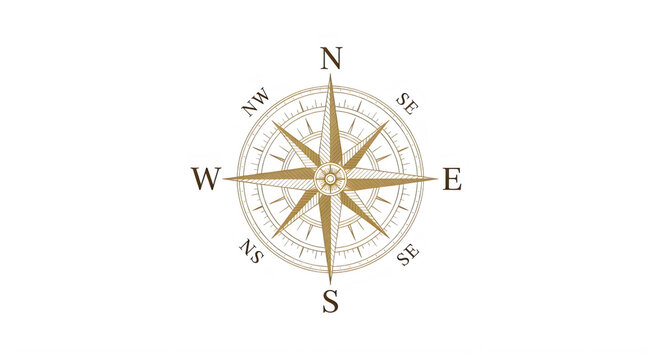Simple vintage compass rose with cardinal directions