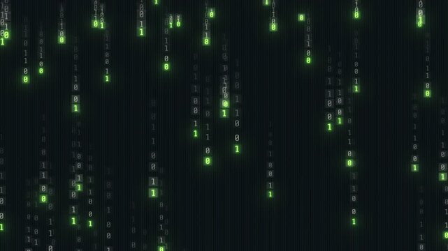 Digital information stream - binary matrix code on the screen. Numbers of the computer matrix background