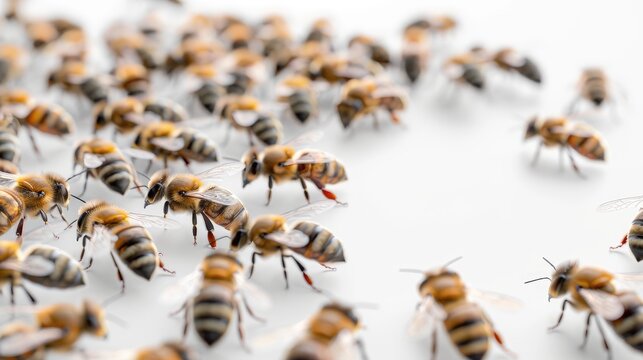 a large group of bees are crawling on a white surface