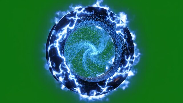 Dynamic abstract animation of a powerful energy vortex with electric arcs and glowing particles. Ideal for sci-fi, fantasy, or magical effects.