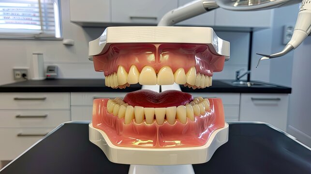 Dental model of teeth on table in office for dental procedure