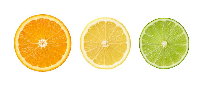 Orange Lemon and Lime Slices Set Isolated on Transparent Background