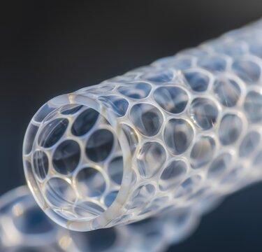 Detailed closeup of biopolymer water pipe structure captured vividly