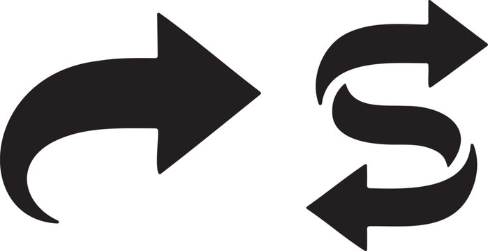 Black curved arrows on white background, swap or exchange symbol black arrows