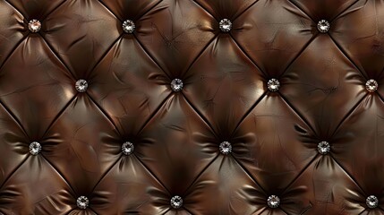 Fototapeta premium dark brown seamless background with diamond studded leather texture wallpaper, diamond in each and small diamonds on the border of bed, luxurious