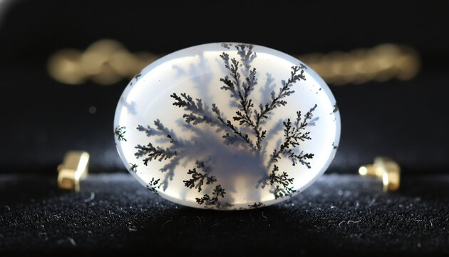 Polished Dendritic Agate gemstone texture with black fern inclusions