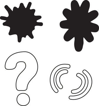 Black splatters, question mark, and parentheses on white background symbols