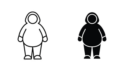 Person wearing heavy winter parka jacket icon set in simple outline and solid black vector style for cold weather apparel design © Urban