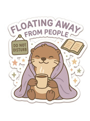 Fototapeta premium Otter with cup and purple blanket.