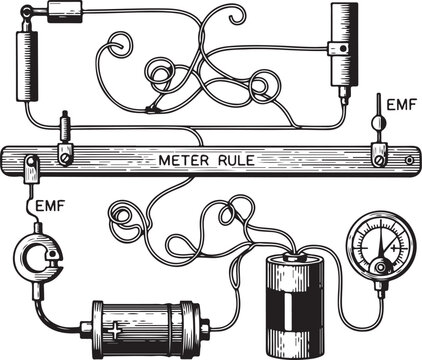 Basic Electrical Circuit Measurement Analysis Components Rules Practical vector illustration