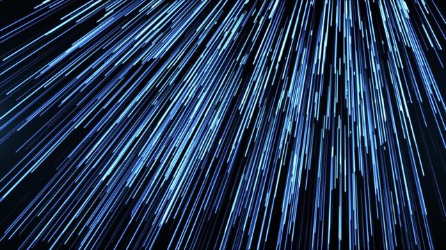 Blue light streaks rushing in perspective like hyperspace warp, abstract futuristic motion background with speed, depth, and dynamic energy lines