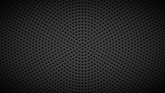 Black abstract technology background with seamless circle perforated pattern, carbon speaker grill texture a for design concepts, wallpapers, presentations, web and prints. Vector illustration.