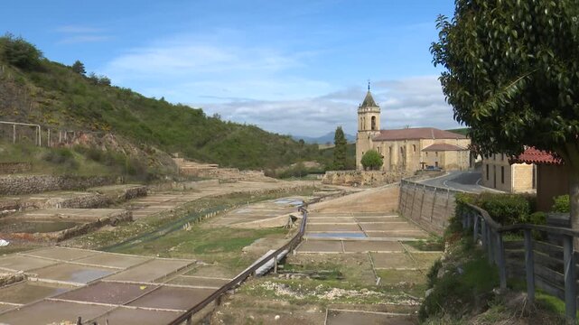 A&ntilde;ana salt valley landscape with old church in alava