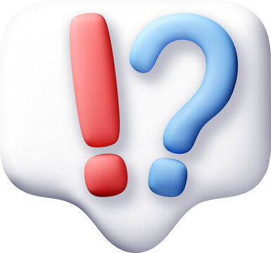 Exclamation and question mark in 3D speech bubble