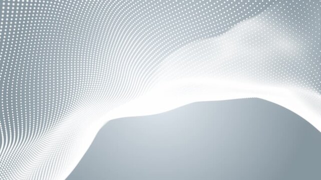 Minimal white dotted wave forming smooth abstract surface, soft digital motion with depth, clean modern background, elegant texture and calm visual effect.