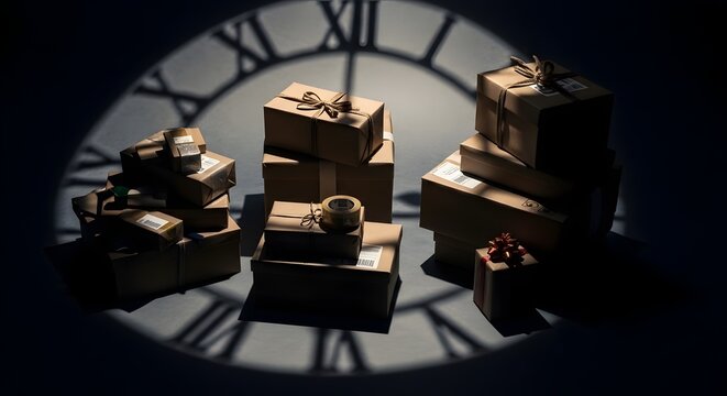 a wrapped gift with a clock