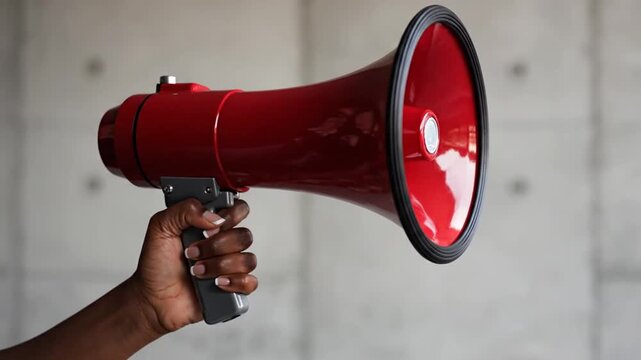 Red megaphone against a textured concrete wall, announcing something important