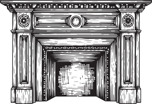 Elegant Classical Fireplace Design with Symmetrical Marble Stone Ornate vector illustration