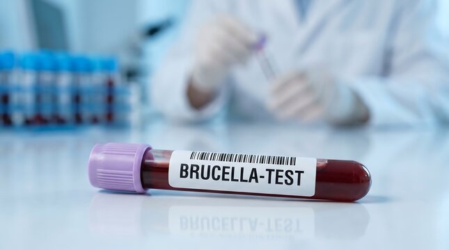 Blood sample for Brucella test, Medical lab tube with Brucella label, Diagnostic testing for brucellosis